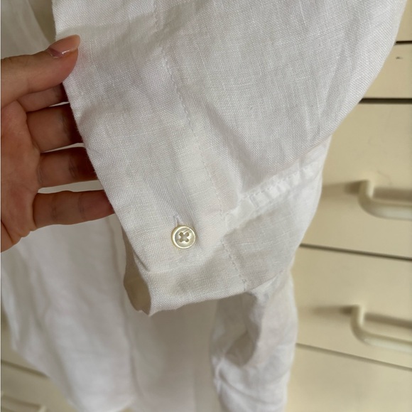 White Linen Short-Sleeve popover Shirt - Picture 3 of 4